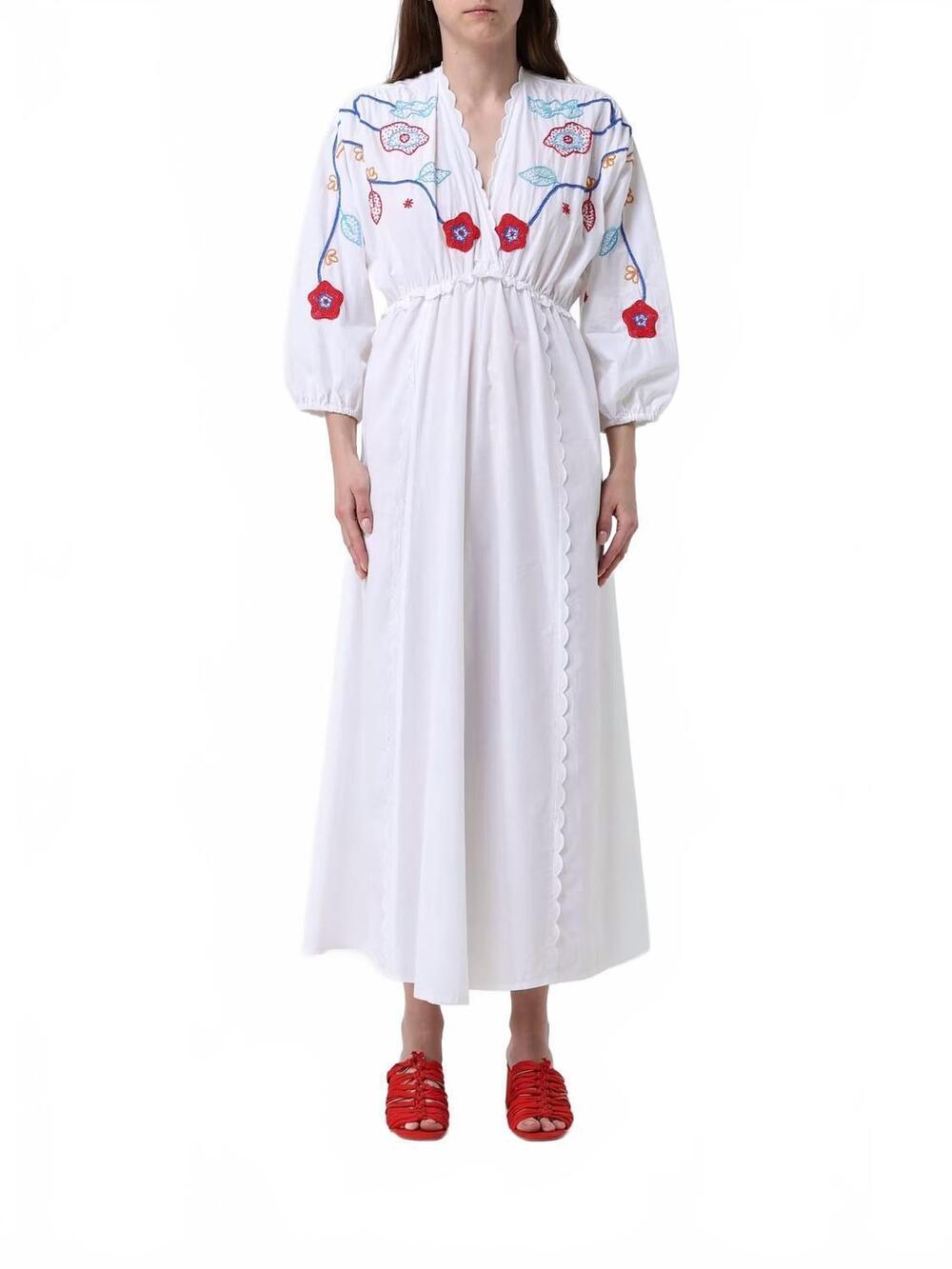 NEW FORTE embroidered midi dress in off white